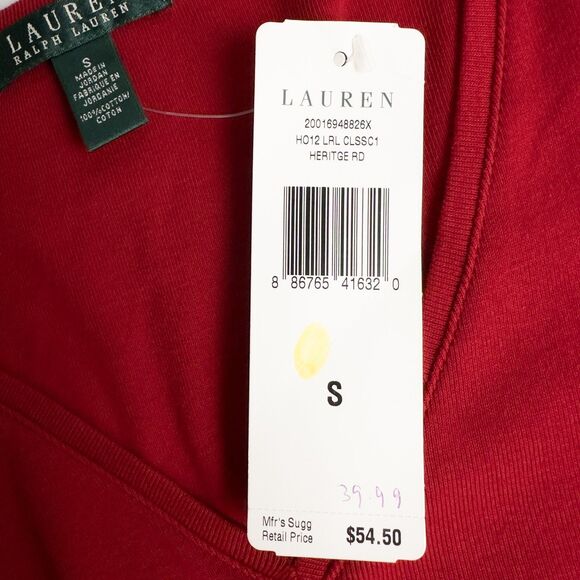 Lauren Ralph Lauren Cotton Long Sleeve Button Shoulder Tee Womens Small Red - Picture 5 of 11